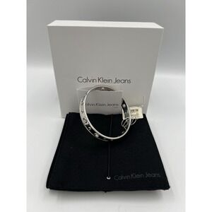 Calvin Klein Silver Tone Stainless Steel Bangle Bracelet w/Box & COA NWT Sz XS